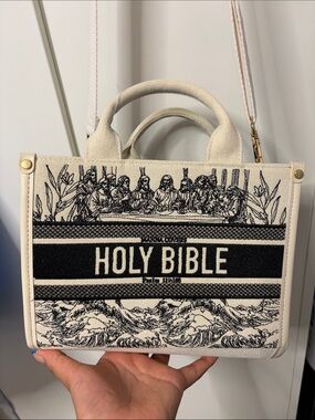 Holy Bible Canvas Tote in Cream and Black